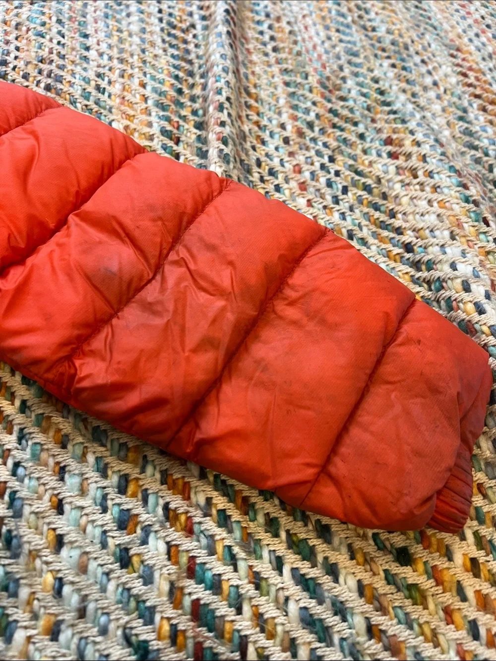 L.L. Bean Kids' Colorblock Hooded Down Puffer Jacket - Red, Tan, Teal, Navy